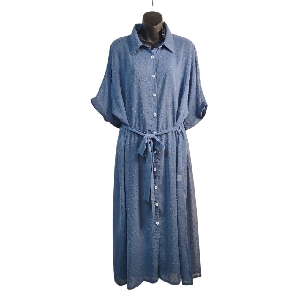 Zeagoo Dress Women's Blue Shortsleeve Button Shirt Dress Size XL NWT